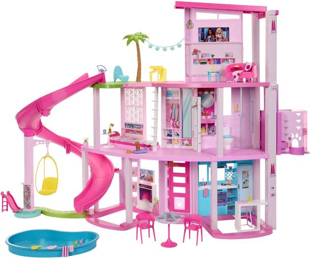 BARBIE Dreamhouse, 75+ Pieces, Pool Party Doll House with 3 Story Slide