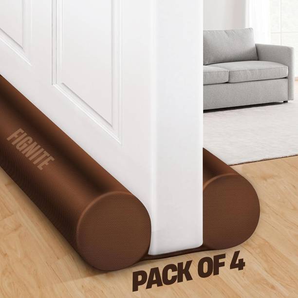Bonfire Door Draft Guard, Brown Fabric Cover, Washable, Durable & Easy to Install Pack-4 Under Door Noise Blocker & Energy-Saving Seal, Prevents Dust, Cold Air & Insects Door Mounted Door Stopper