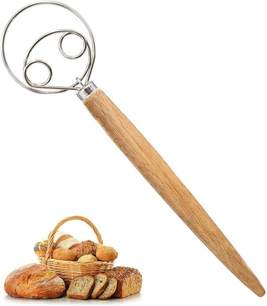 DARDRIS Dough Whisk Stainless Steel Dutch Style Bread Dough Hand Mixer Blender Stainless Steel, Wooden Spiral Dough Maker