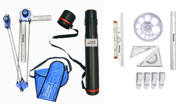 DUSHALA Mini drafter, Sheet holder box, Roller scale, Pro circle, Scale, Plastic clips Drafting Kit