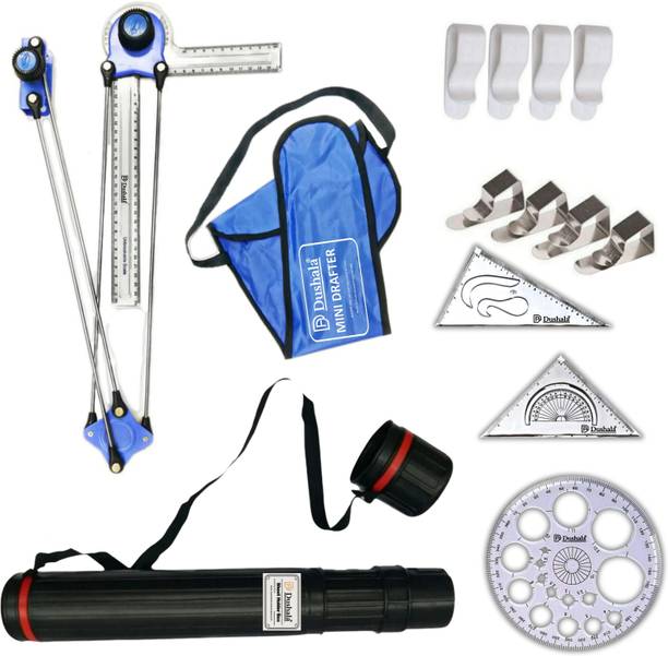 DUSHALA Mini drafter, Sheet holder box, Set squares, Pro circle, Plastic and Metal clips Drafting Kit