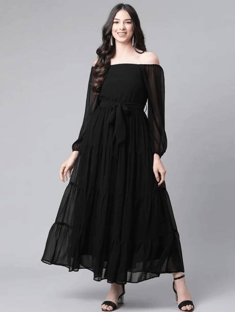 Women Tiered Black Dress