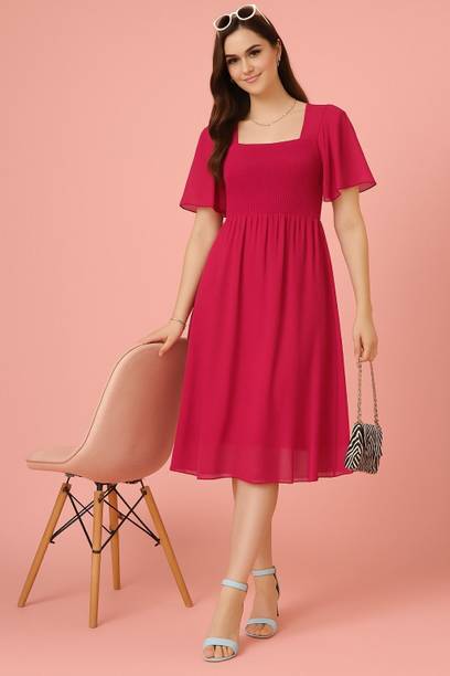 Sheetal Associates Women Fit and Flare Pink Below Knee Dress
