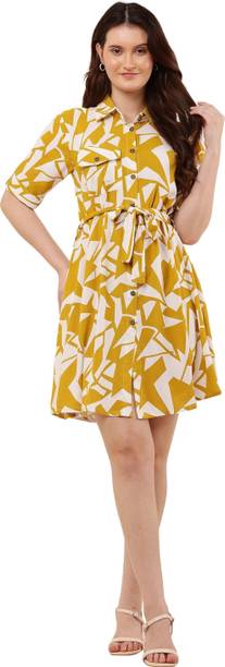 Women Shirt Yellow Knee Length Dress