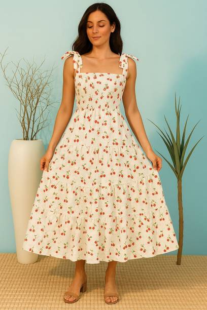 Women Fit and Flare Red Midi/Calf Length Dress