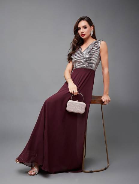 Women Wrap Maroon Maxi/Full Length Dress