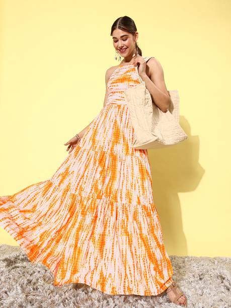 Women Fit and Flare Yellow Maxi/Full Length Dress