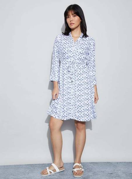 Women Shirt White Midi/Calf Length Dress