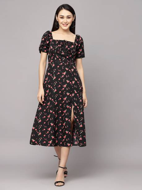 Women A-line Black, Pink Dress Price in India