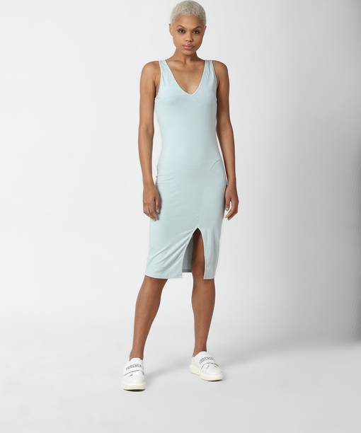 Women A-line Blue Knee Length Dress