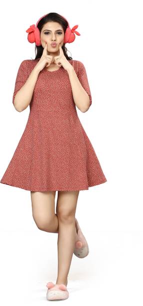 Women Fit and Flare Orange Above Knee/Mid Thigh Length Dress