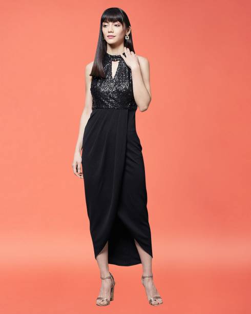 Women Asymmetric Black Dress Price in India