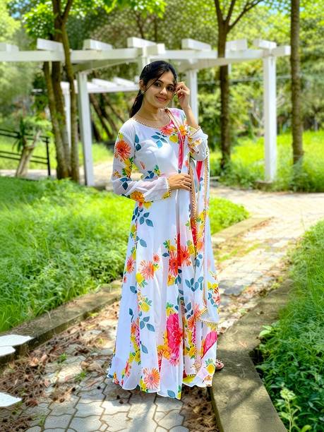 KAYRA CREATION Women Fit and Flare White Maxi/Full Length Dress
