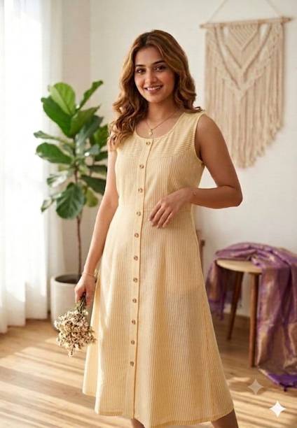Women Ethnic Dress Yellow Midi/Calf Length Dress