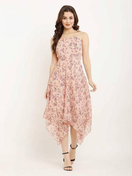 Women Asymmetric Pink Midi/Calf Length Dress