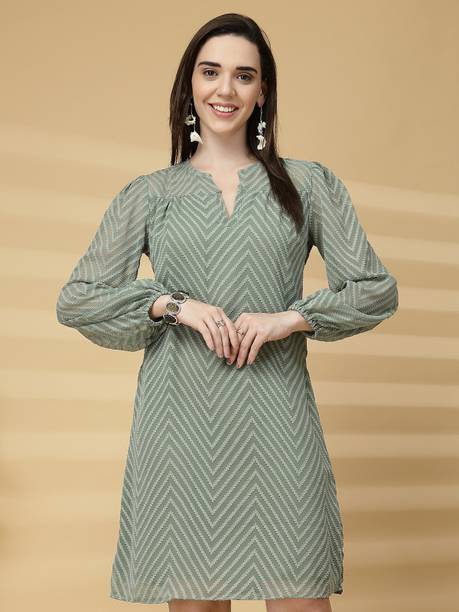 Women A-line Light Green Knee Length Dress