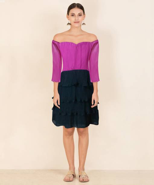 Women Layered Black, Pink Dress