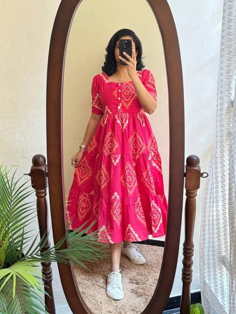 Women Fit and Flare Red Maxi/Full Length Dress