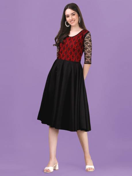 Women A-line Red, Black Dress Price in India