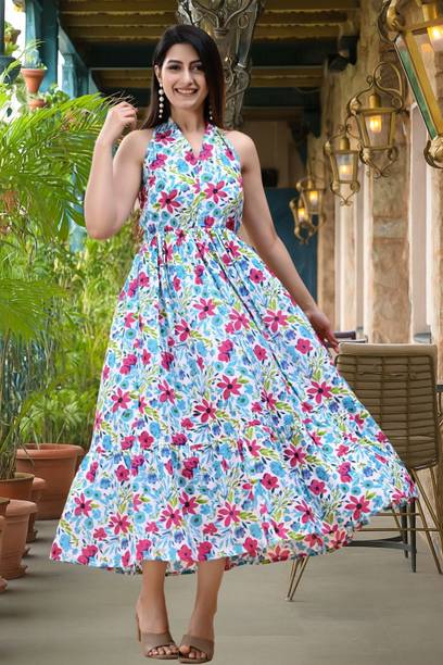 METRONAUT Women Fit and Flare Multicolor Midi/Calf Length Dress