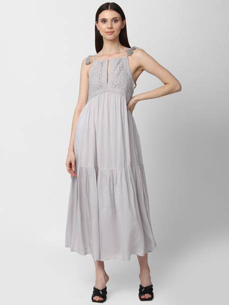 Women Fit and Flare Grey Maxi/Full Length Dress