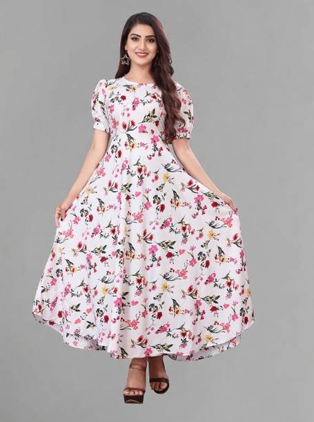Women A-line Multicolor Maxi/Full Length Dress