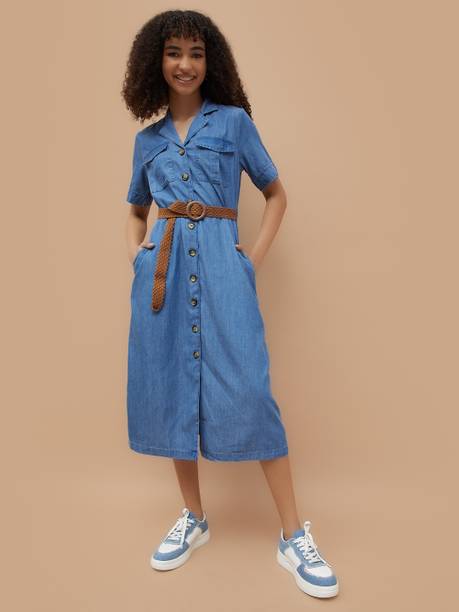 Women Shirt Blue Midi/Calf Length Dress