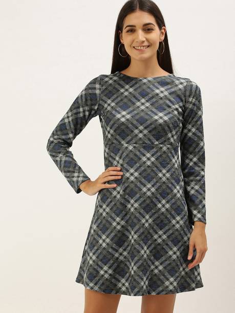 Women A-line Grey Above Knee/Mid Thigh Length Dress