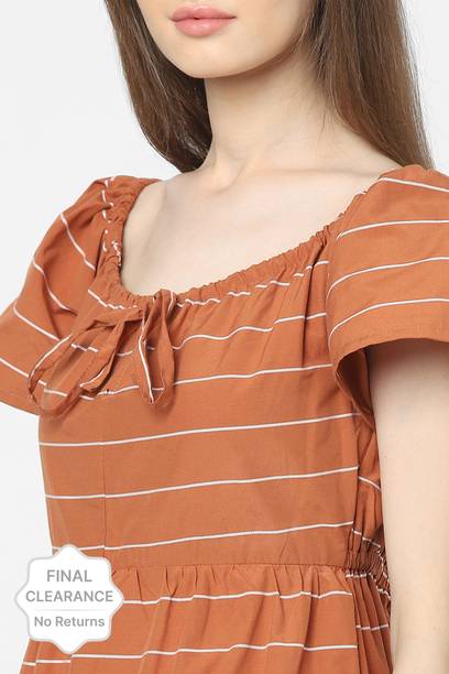 Women A-line Orange Knee Length Dress