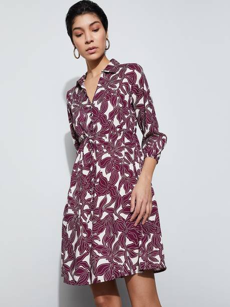 Women Shirt Red Above Knee/Mid Thigh Length Dress