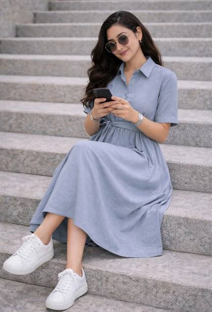 Women Shirt Red Midi/Calf Length Dress
