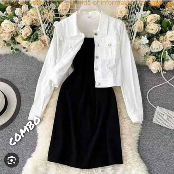 Women Two Piece Dress Black, White Dress