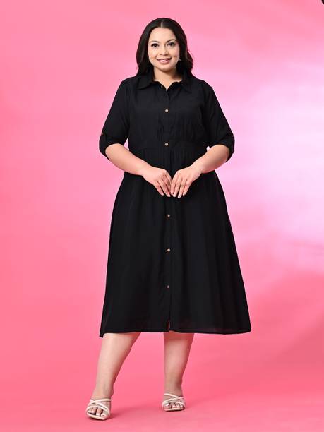 Women Shirt Black Midi/Calf Length Dress