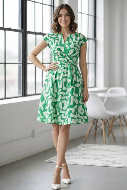 Sansudra Women Wrap Green Knee Length Dress