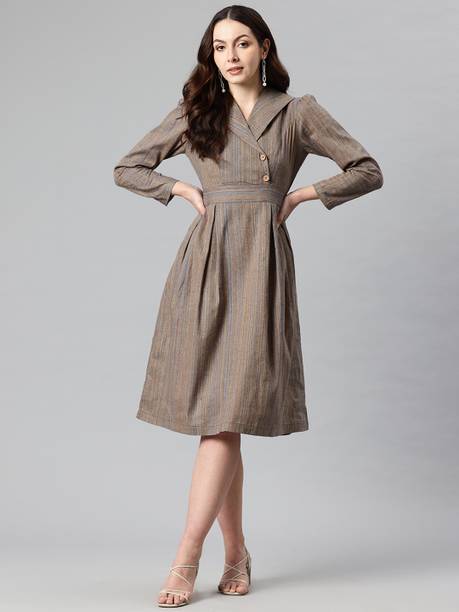 Women A-line Multicolor Midi/Calf Length Dress