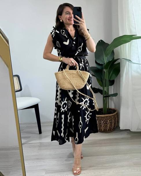 Bapa Sitaram Women Tiered Black Maxi/Full Length Dress