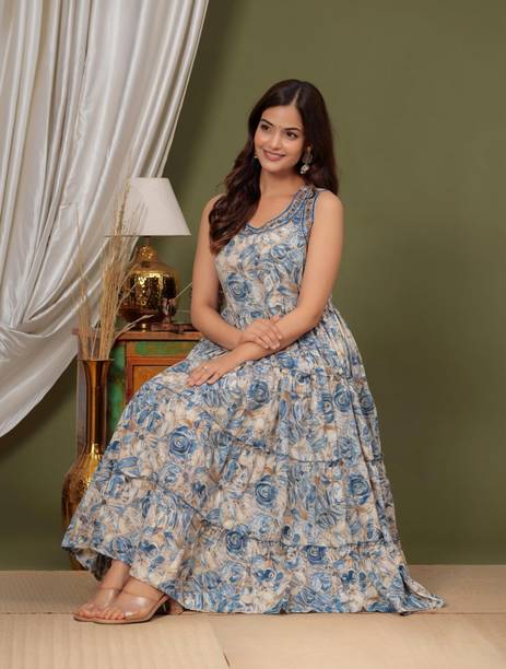 Women Gown Blue Midi/Calf Length Dress