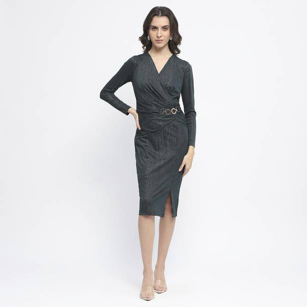 Women Bodycon Green Midi/Calf Length Dress