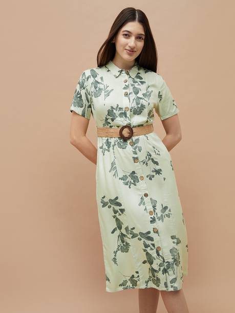 Women Shirt Green Midi/Calf Length Dress