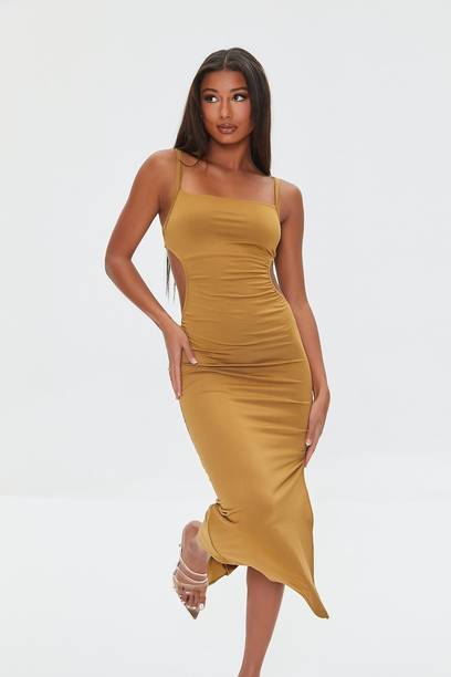 Women A-line Brown Above Knee/Mid Thigh Length Dress