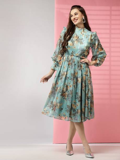 Women Fit and Flare Multicolor Dress Price in India