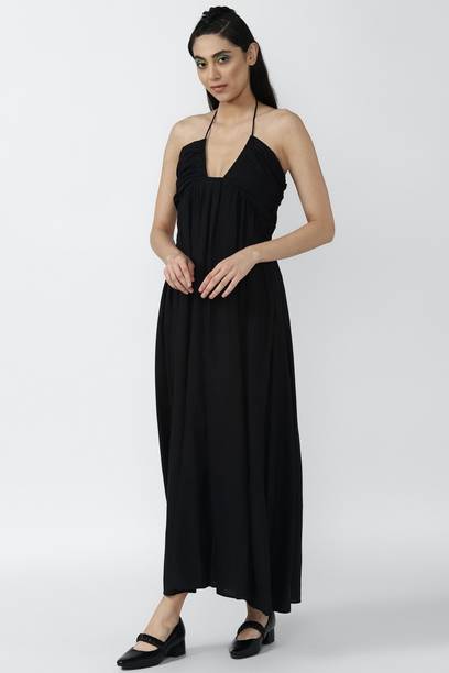Women A-line Black Maxi/Full Length Dress