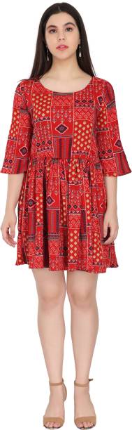 Women Fit and Flare Red Dress Price in India