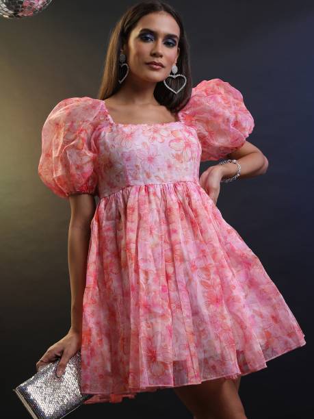 Women Balloon/Bubble Pink, White, Orange Dress Price in India