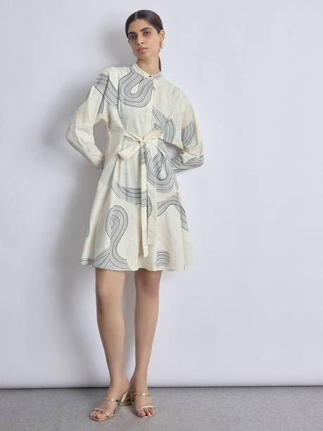 Women Wrap White Above Knee/Mid Thigh Length Dress
