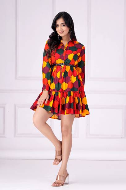 Women Ruffled Multicolor Dress