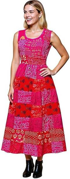 Dessora Women Fit and Flare Pink Ankle Length Dress