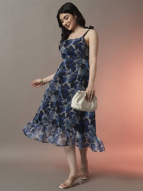 TREND ARREST Women Fit and Flare Multicolor Midi/Calf Length Dress