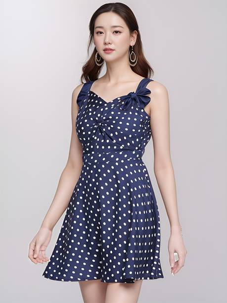 KNOTLOOM Women A-line Dark Blue Above Knee/Mid Thigh Length Dress