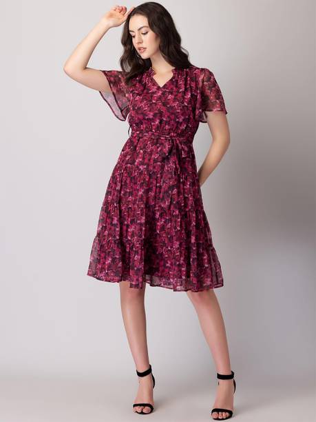 Women Fit and Flare Maroon Midi/Calf Length Dress